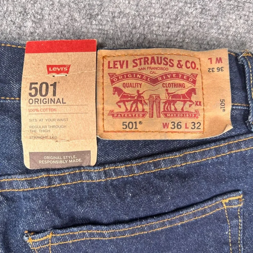 Levi's 501 Original Jeans Men's W36 L32 Dark Wash Button Fly NWT 100% Cotton